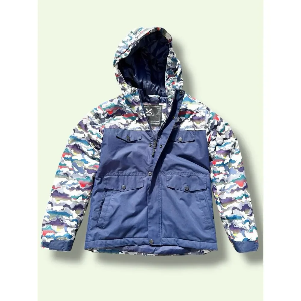 Arctix Kids‎ L (14/16) Slalom Insulated Winter Ski Jacket Hooded Navy/Camo Print